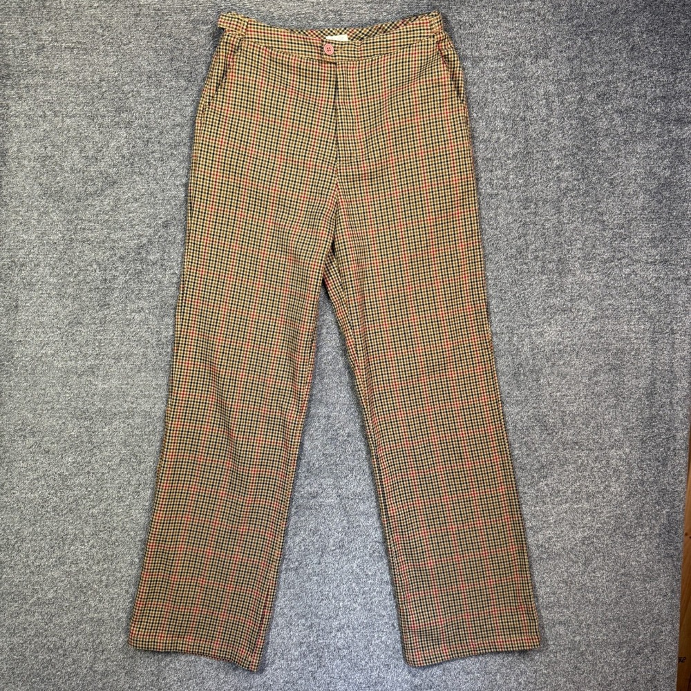 John Galt Brandy Melville‎ Plaid Trousers Tan Red Check High Waist Straight Leg